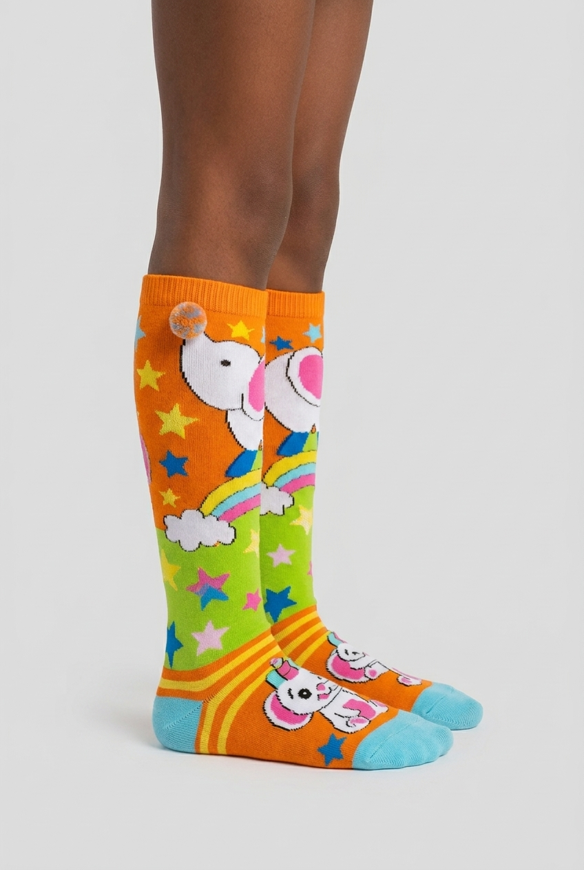 CIRCUS ELEPHANT GIRLS KNEEHIGH SOCKS ORANGE