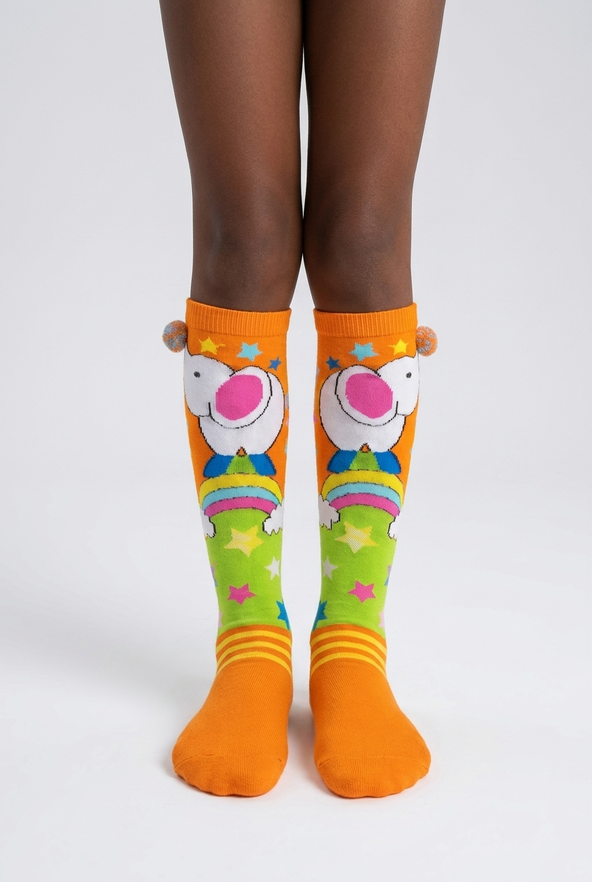 CIRCUS ELEPHANT GIRLS KNEEHIGH SOCKS ORANGE