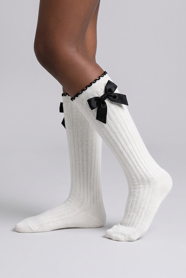 CHILDREN'S KNEE SOCKS WITH RIBBON ACCESSORIES WHITE
