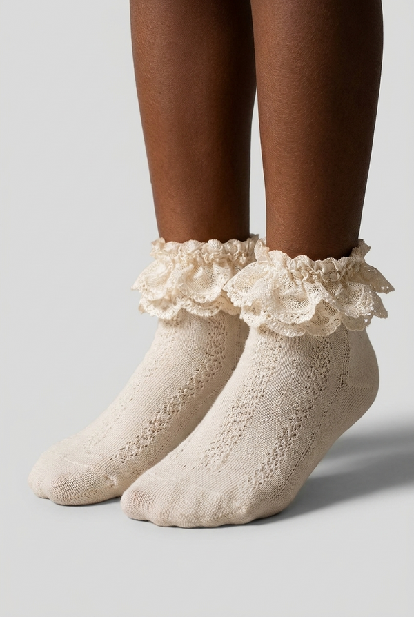 GIRLS' LACE-DETAIL NO-SHOW SOCKS - ECRU