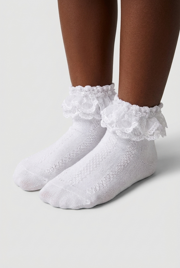 GIRLS' LACE-DETAIL NO-SHOW SOCKS - WHITE