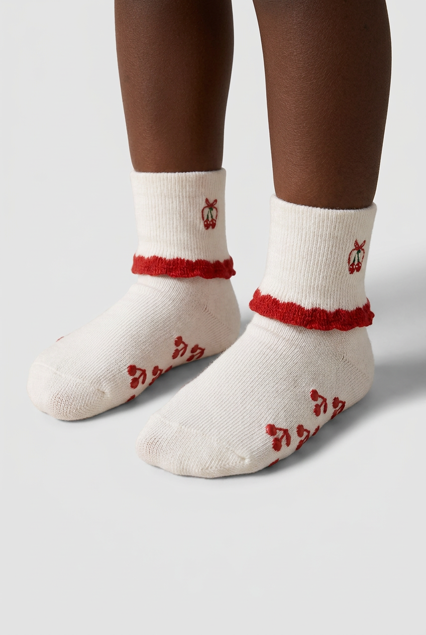 2PCK CHERRY BABY STEP SOCKS WHITE-RED