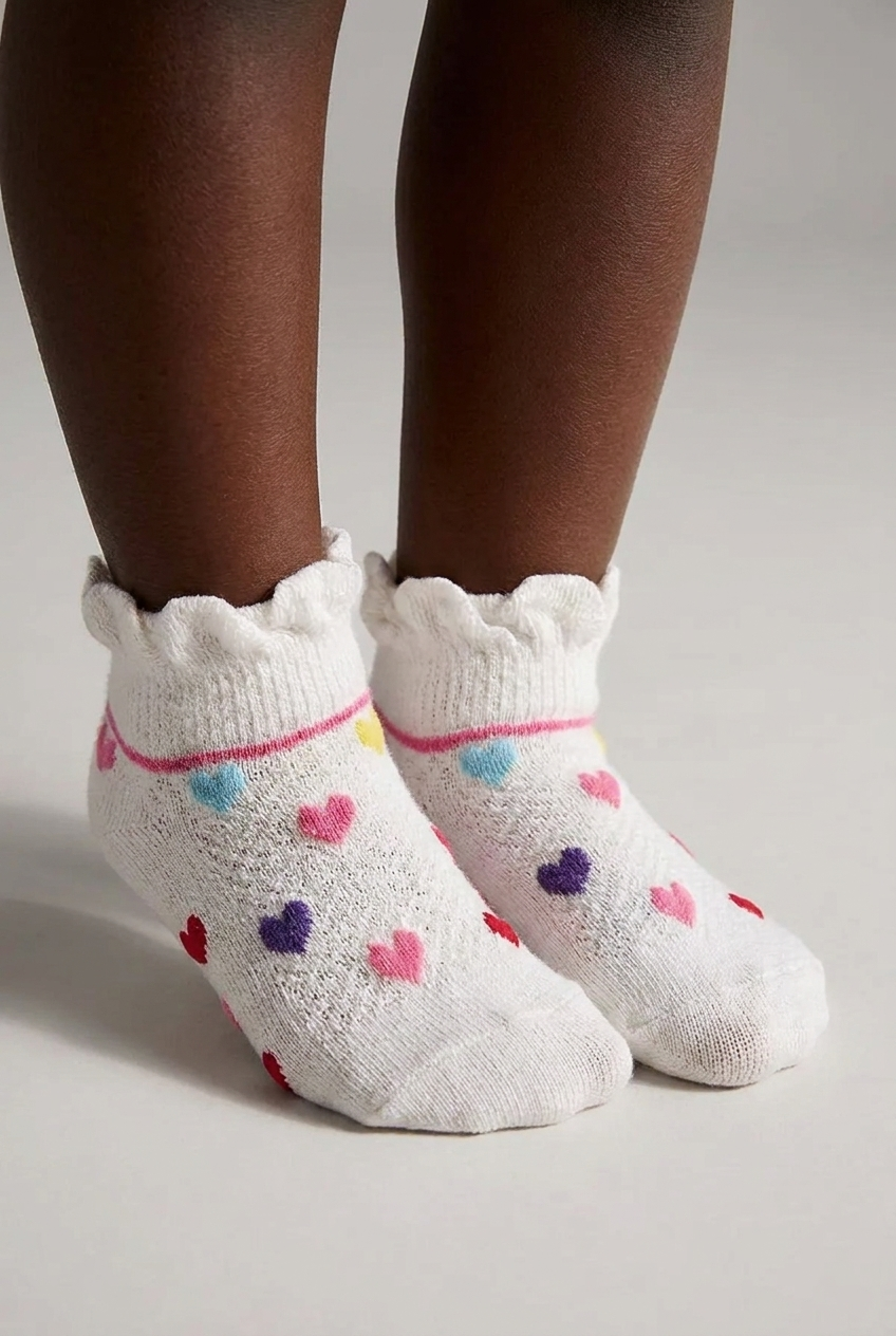 2PCK COLORFUL HEART BABY STEP SOCKS WHITE MIX