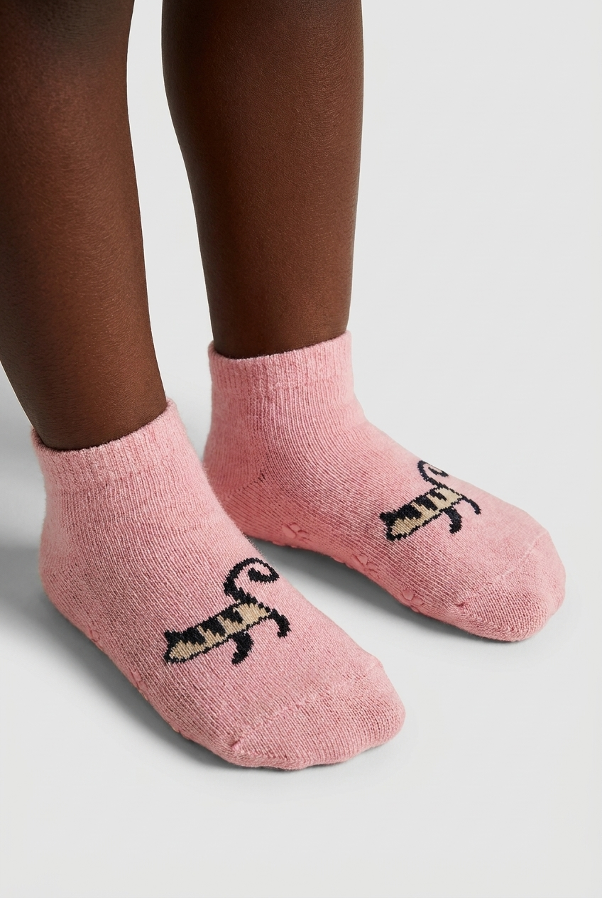 2PCK CAT BABY STEP SOCKS PINK/BROWN