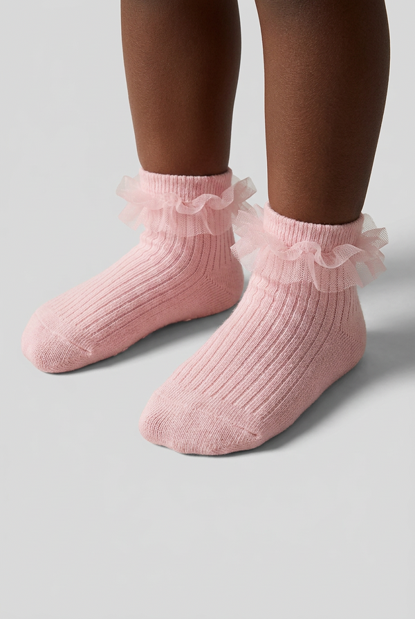 BABY STEP SOCKS WITH TULLE ACCESSORIES PINK