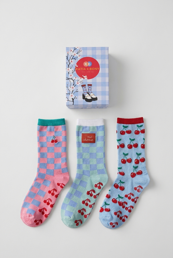 BOXED 3-PACK KIDS' CHERRY CREW SOCKS - MIX