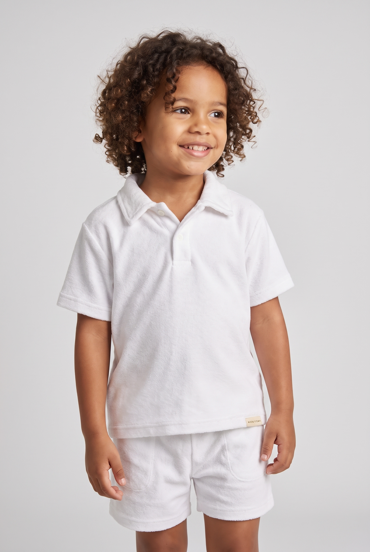 Polo Collar Kids' Towel T-Shirt WHITE