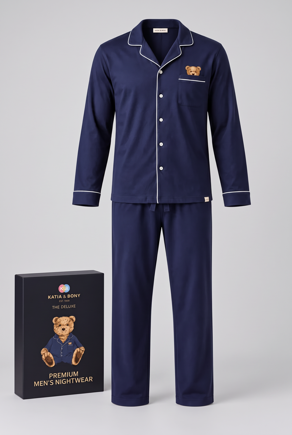 TEDDY BOXED MEN'S PAJAMA SET NAVY