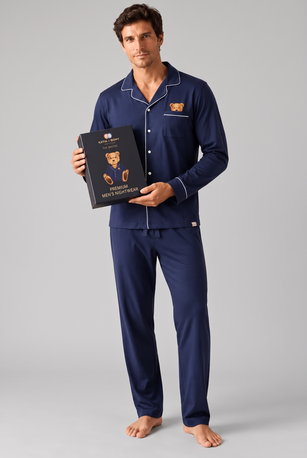 TEDDY BOXED MEN'S PAJAMA SET NAVY