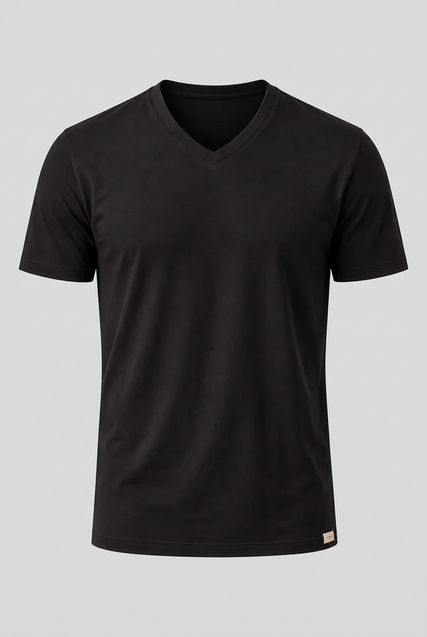 SILVER MEN'S V-NECK PYJAMA TOP - BLACK