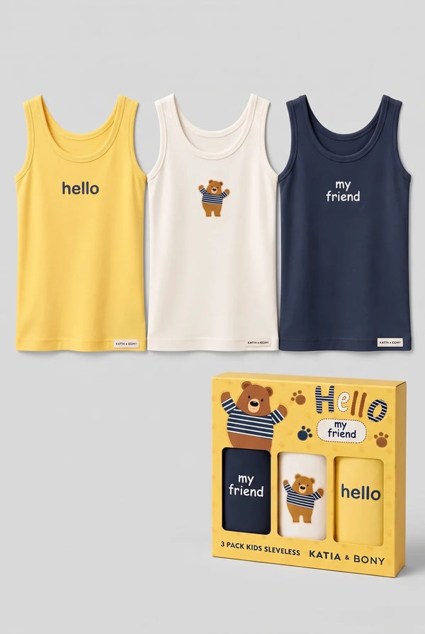 3PCK TEDDY CHILDREN'S BOXED TANK TOP YELLOW