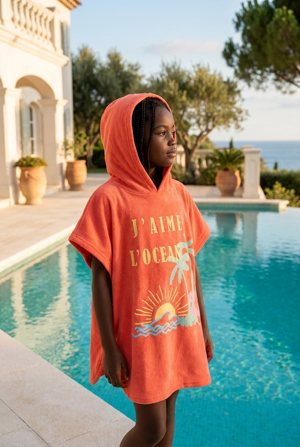 KIDS PONCHO CORAL