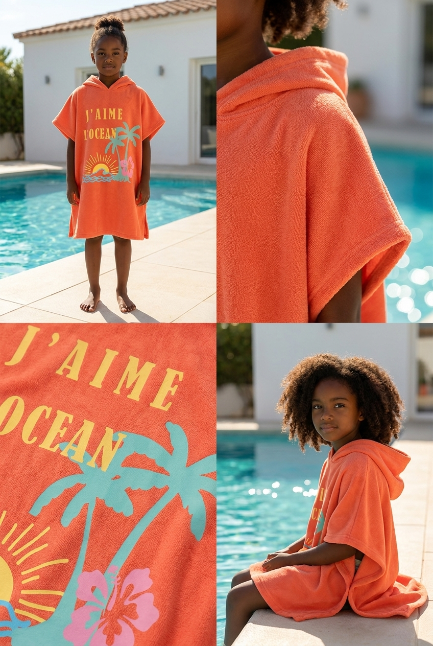 KIDS PONCHO CORAL