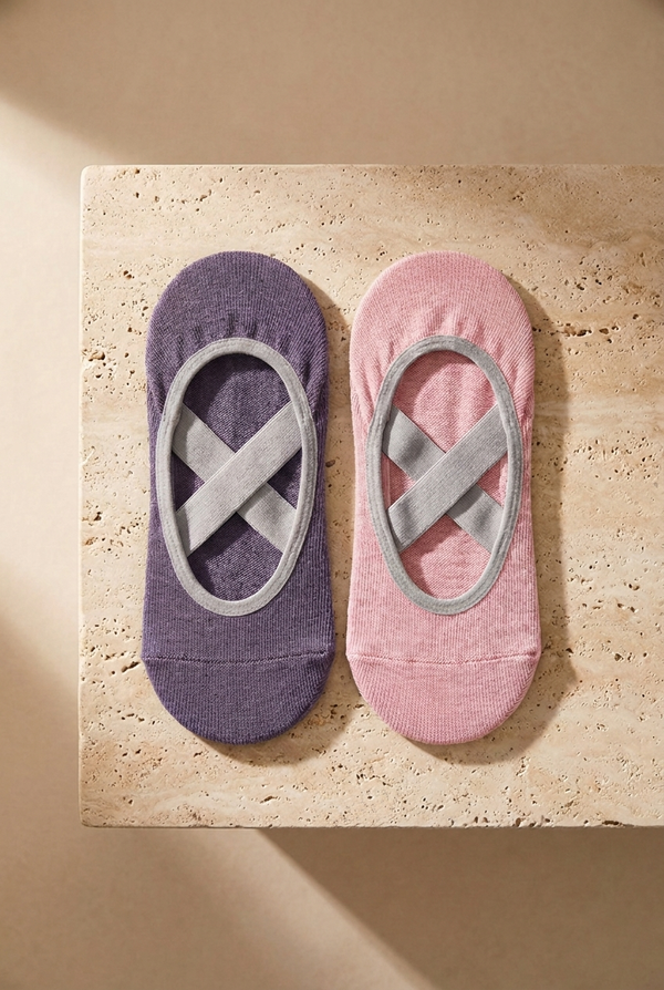 2PCK ASTA YOGA WOMEN INVISIBLE SOCKS L.PINK/D.LILAC