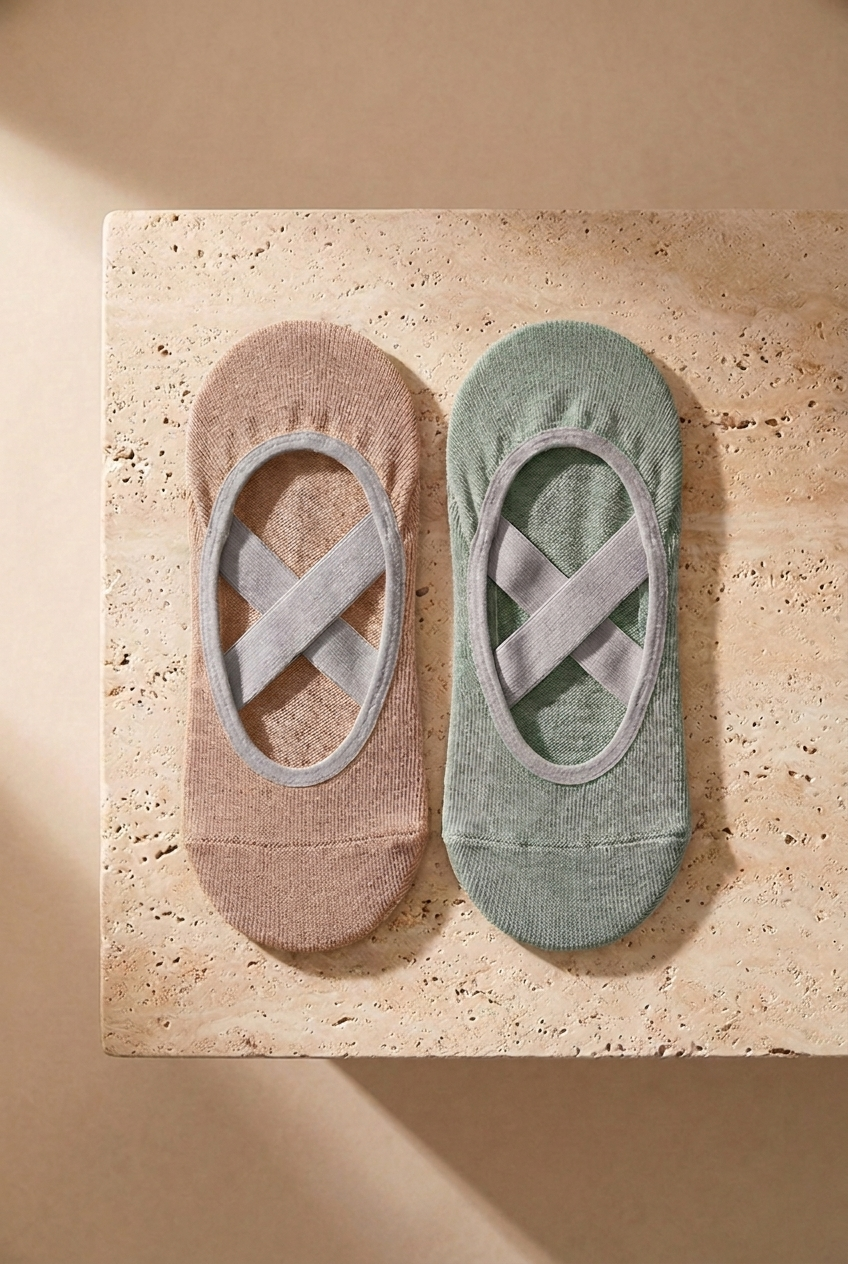 2PCK ASTA YOGA WOMEN INVISIBLE SOCKS BEIGE/GREEN