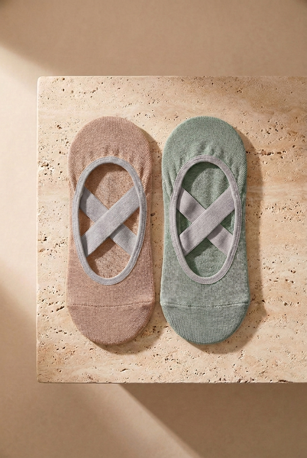 2PCK ASTA YOGA WOMEN INVISIBLE SOCKS BEIGE/GREEN