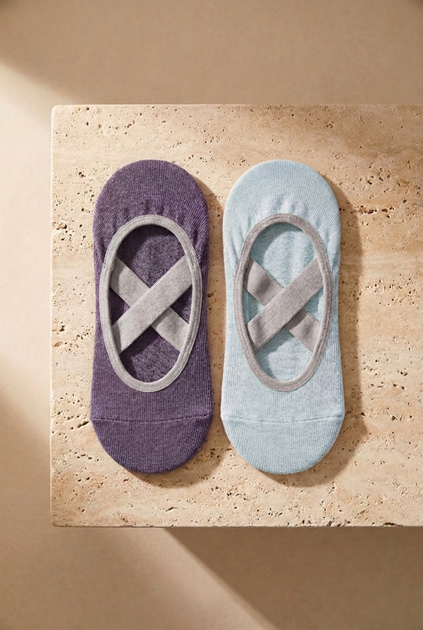 2PCK ASTA YOGA WOMEN INVISIBLE SOCKS L.BLUE/LILAC