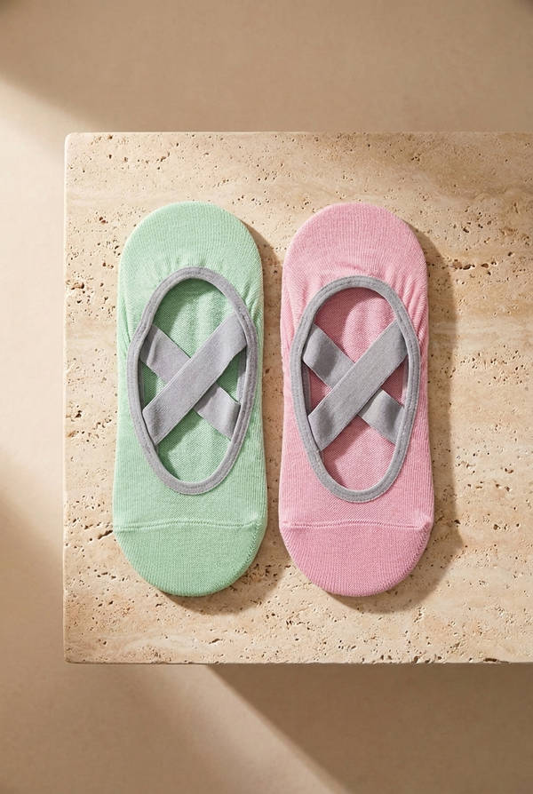 2PCK ASTA YOGA WOMEN INVISIBLE SOCKS PINK/LIGHT GREEN
