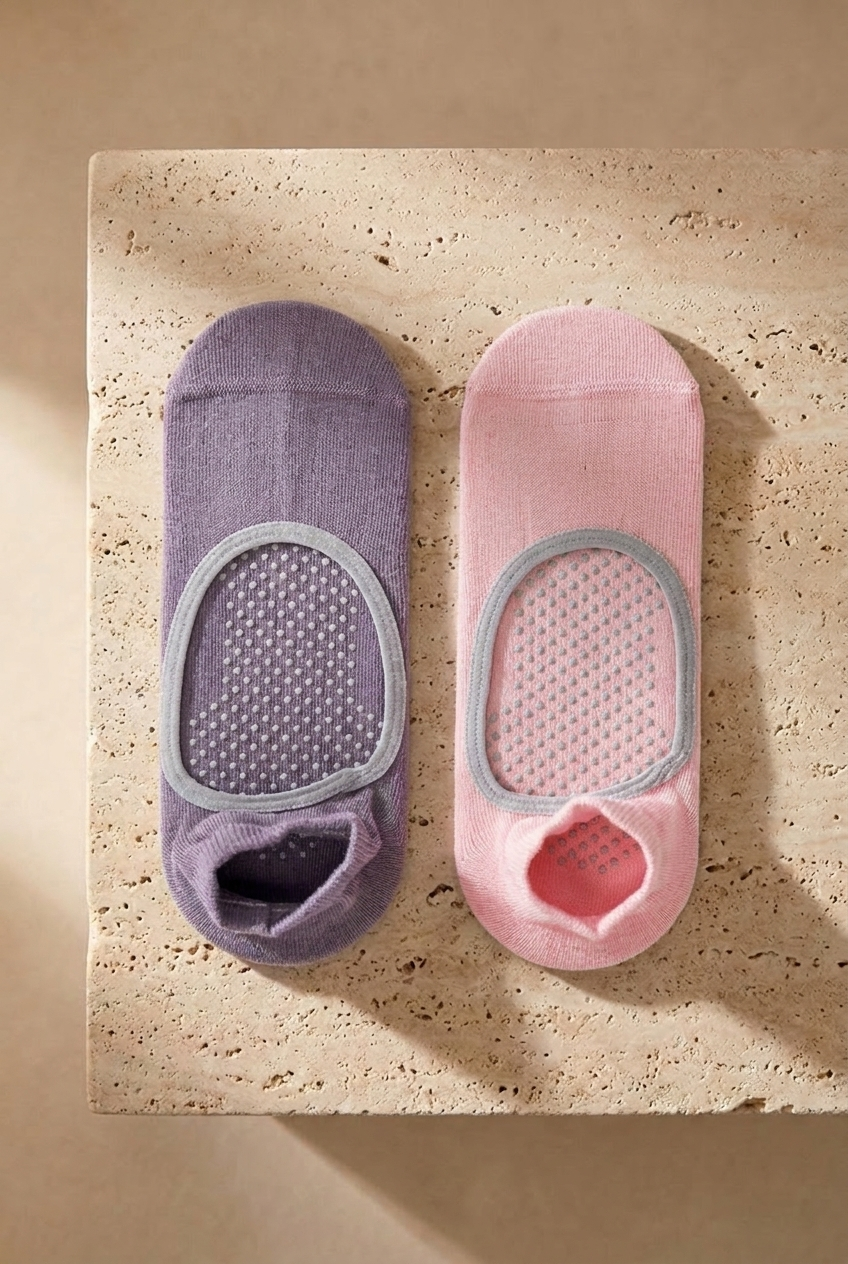 2PCK ASTA YOGA WOMEN STEP SOCKS L.PINK/D.LILAC