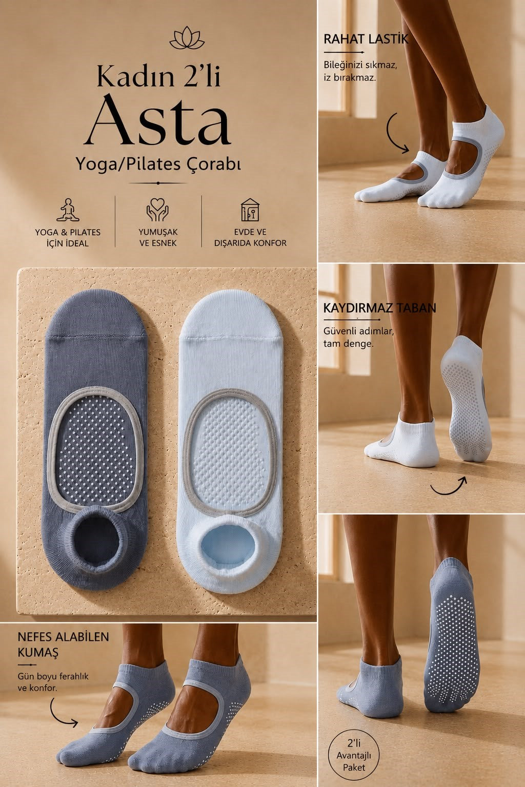 2PCK ASTA YOGA WOMEN STEP SOCKS DARK BLUE/BLUE