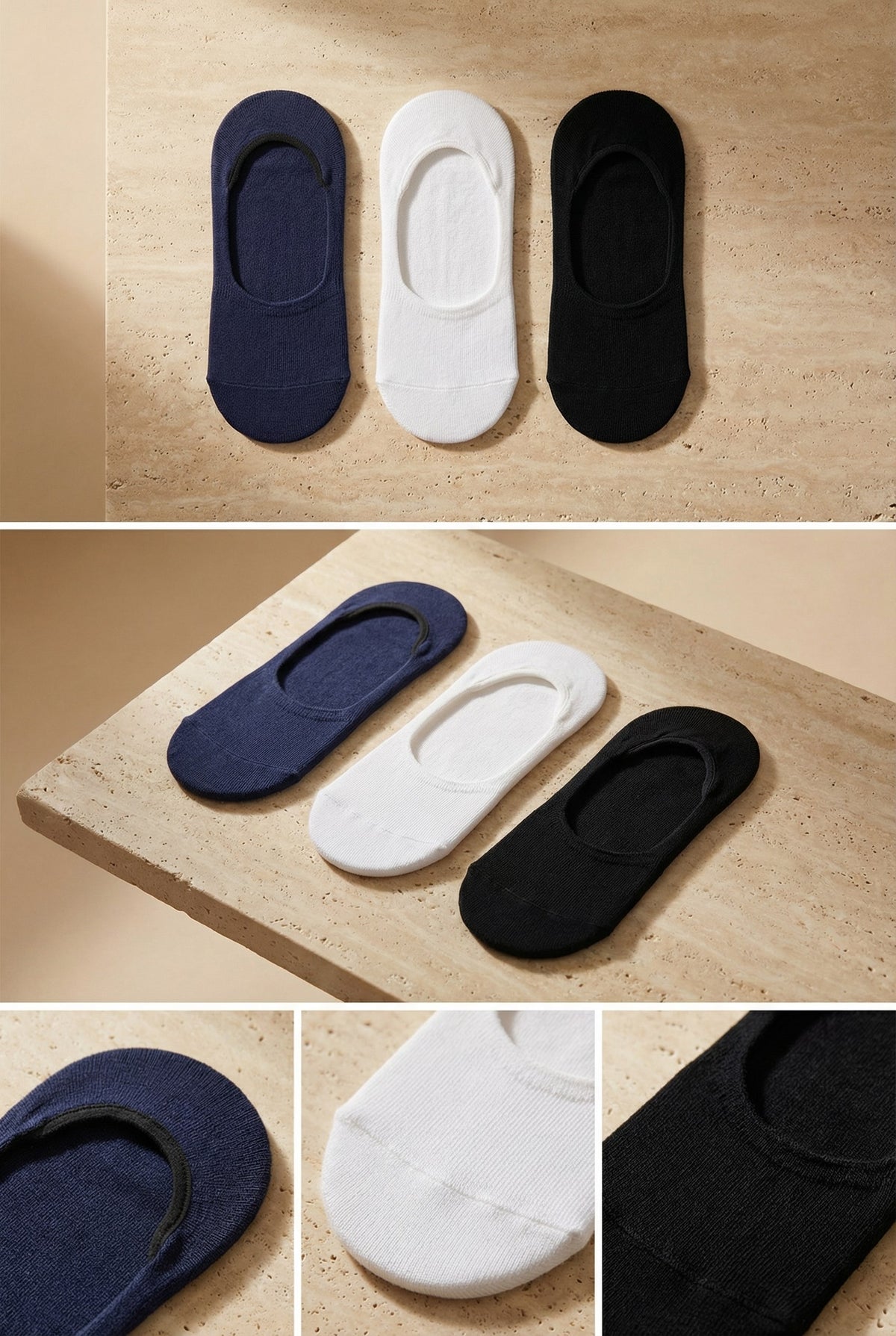 3PCK WOMEN BASIC INVISIBLE SOCKS BLACK/WHITE/NAVY