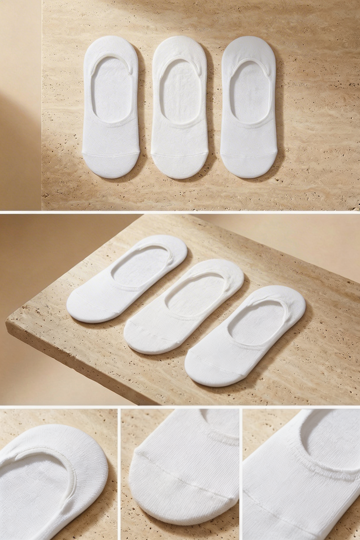 3PCK WOMEN BASIC INVISIBLE SOCKS WHITE-WHITE-WHITE