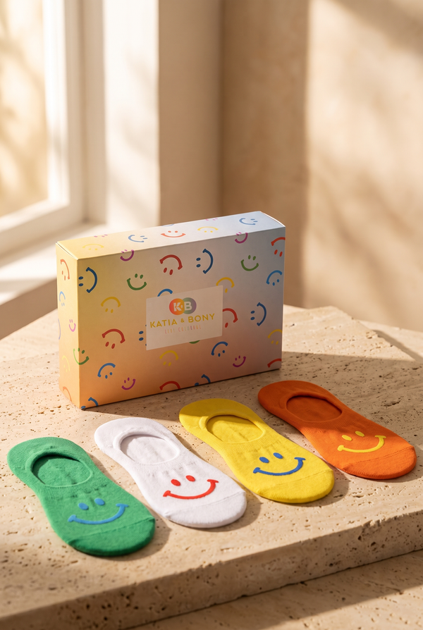 4PCK Smiling Face Boxed Women's Invisible Stockings MIX