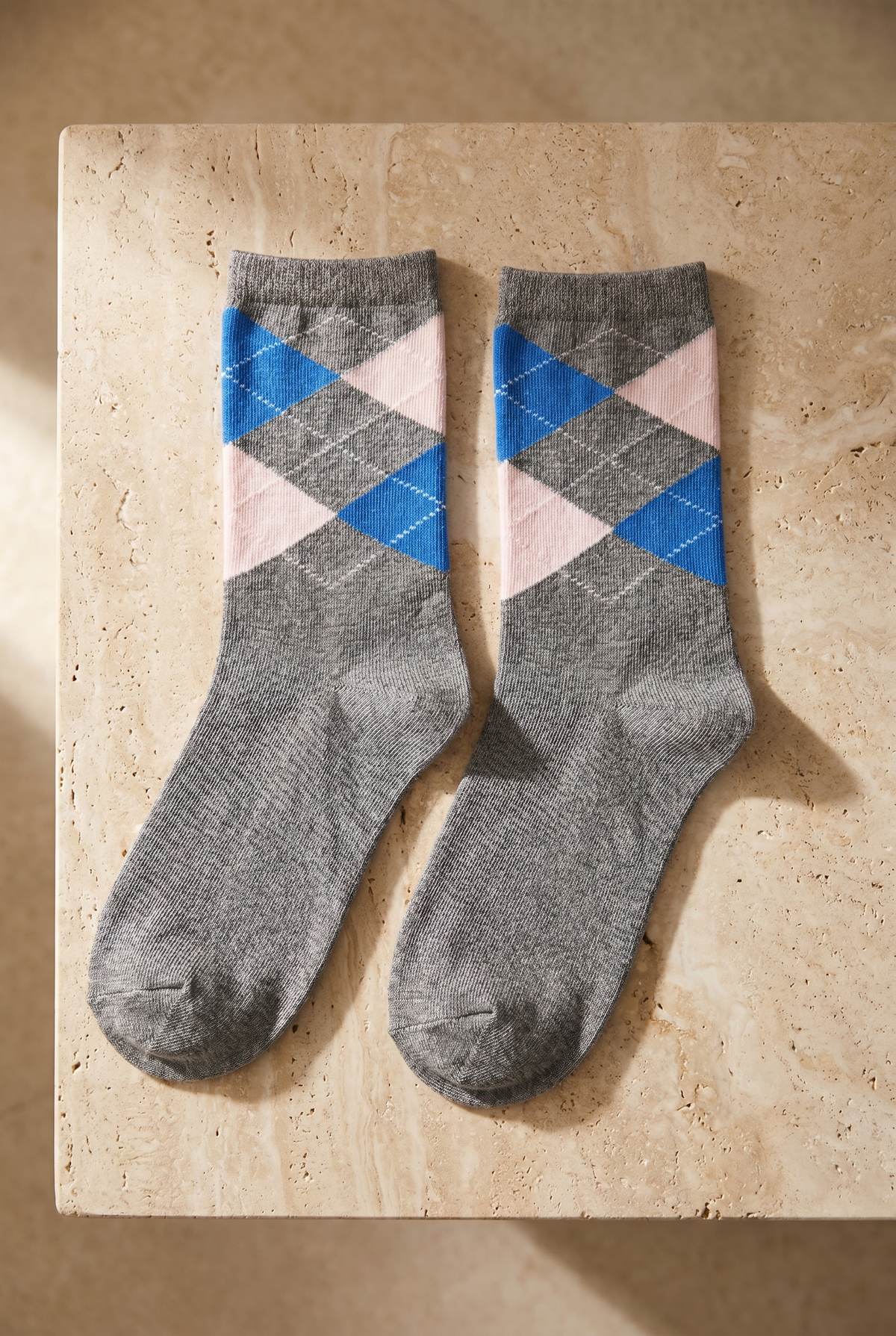 PLAID PATTERNED COTTON WOMEN SOCKS GREY