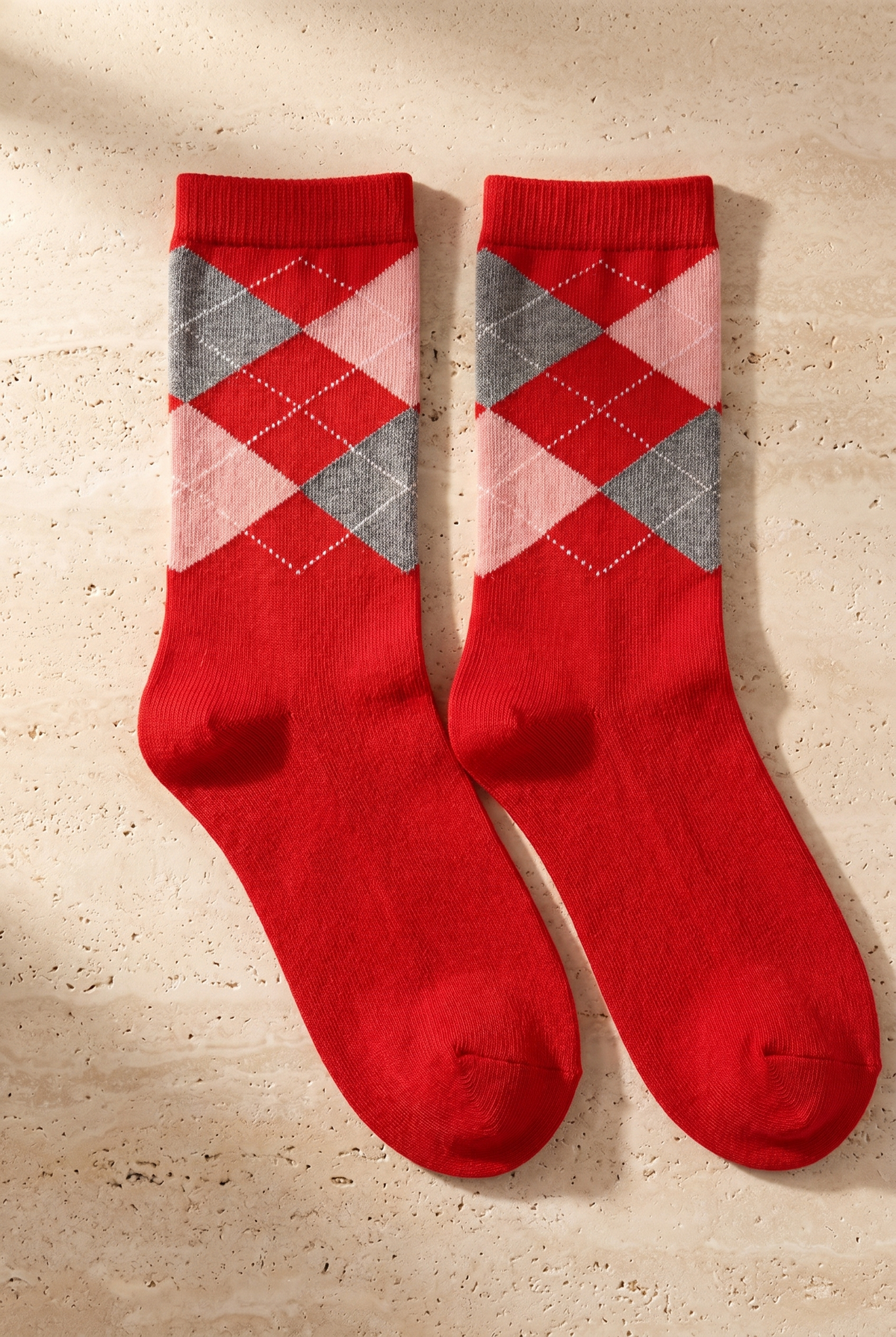 PLAID PATTERNED COTTON WOMEN SOCKS RED