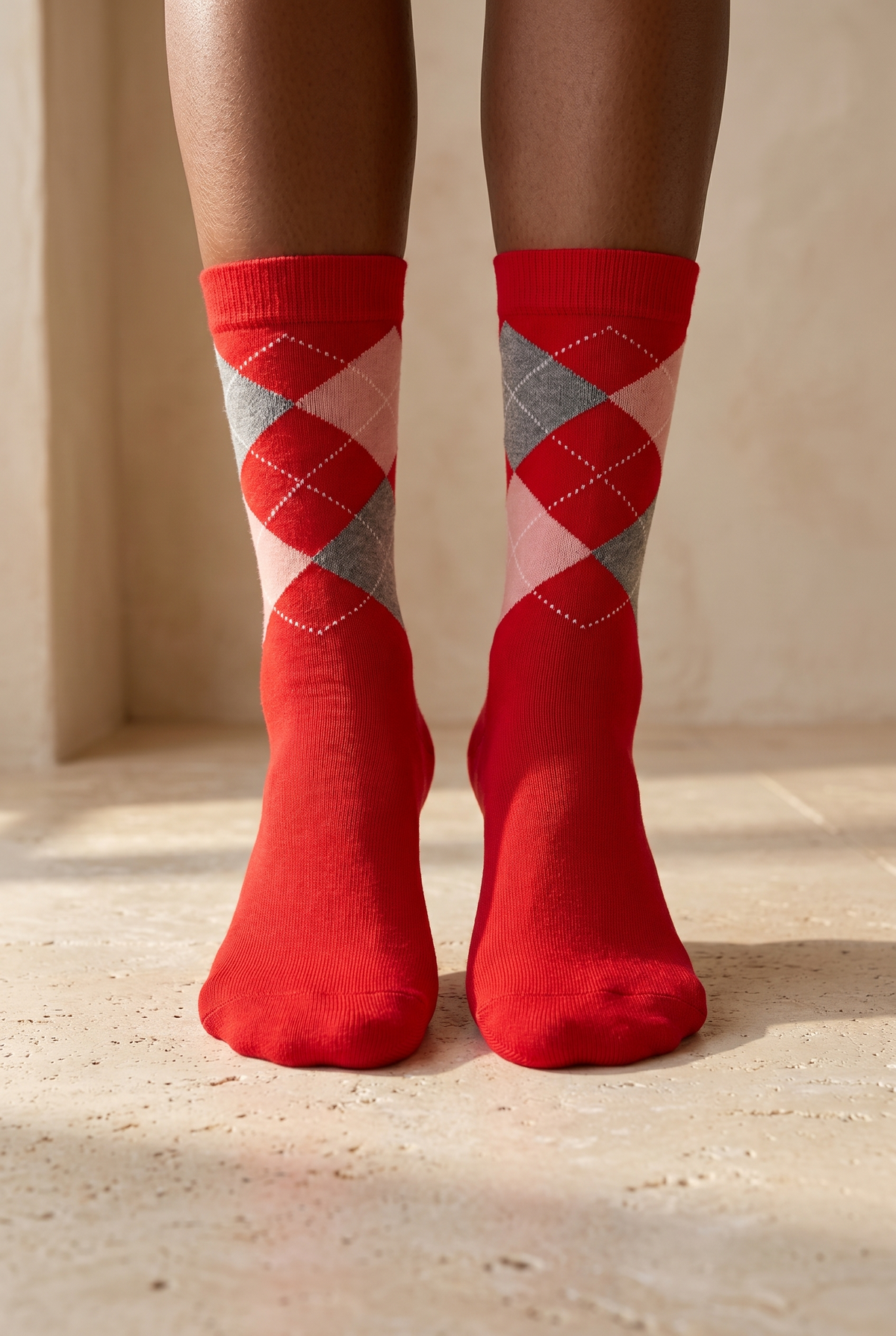PLAID PATTERNED COTTON WOMEN SOCKS RED