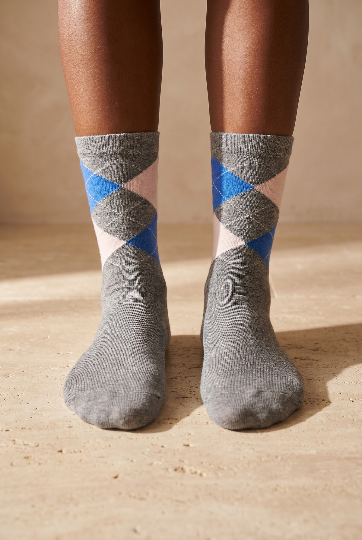 PLAID PATTERNED COTTON WOMEN SOCKS GREY