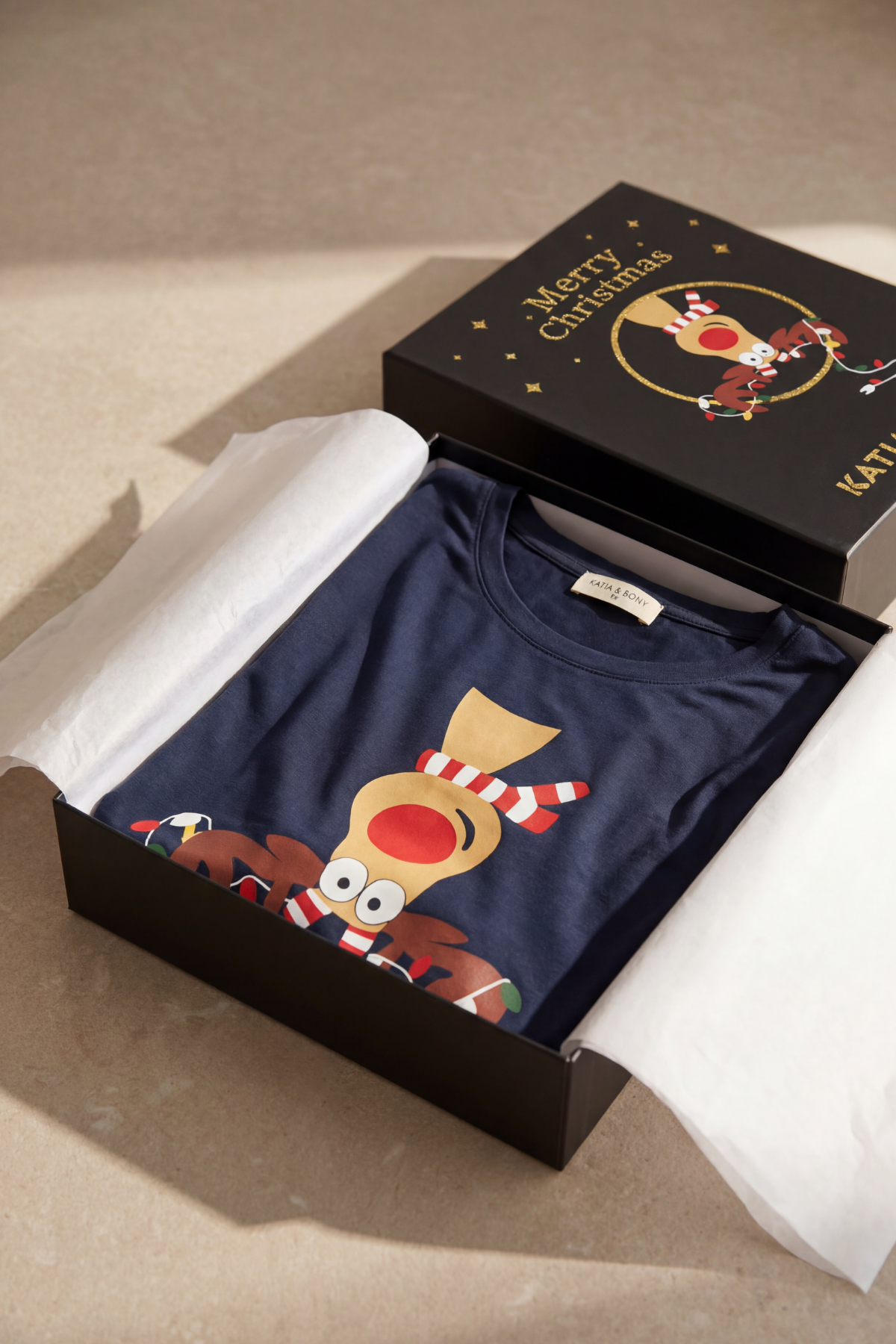 DEER BOXED NEW YEAR WOMEN PYJAMAS SET NAVY
