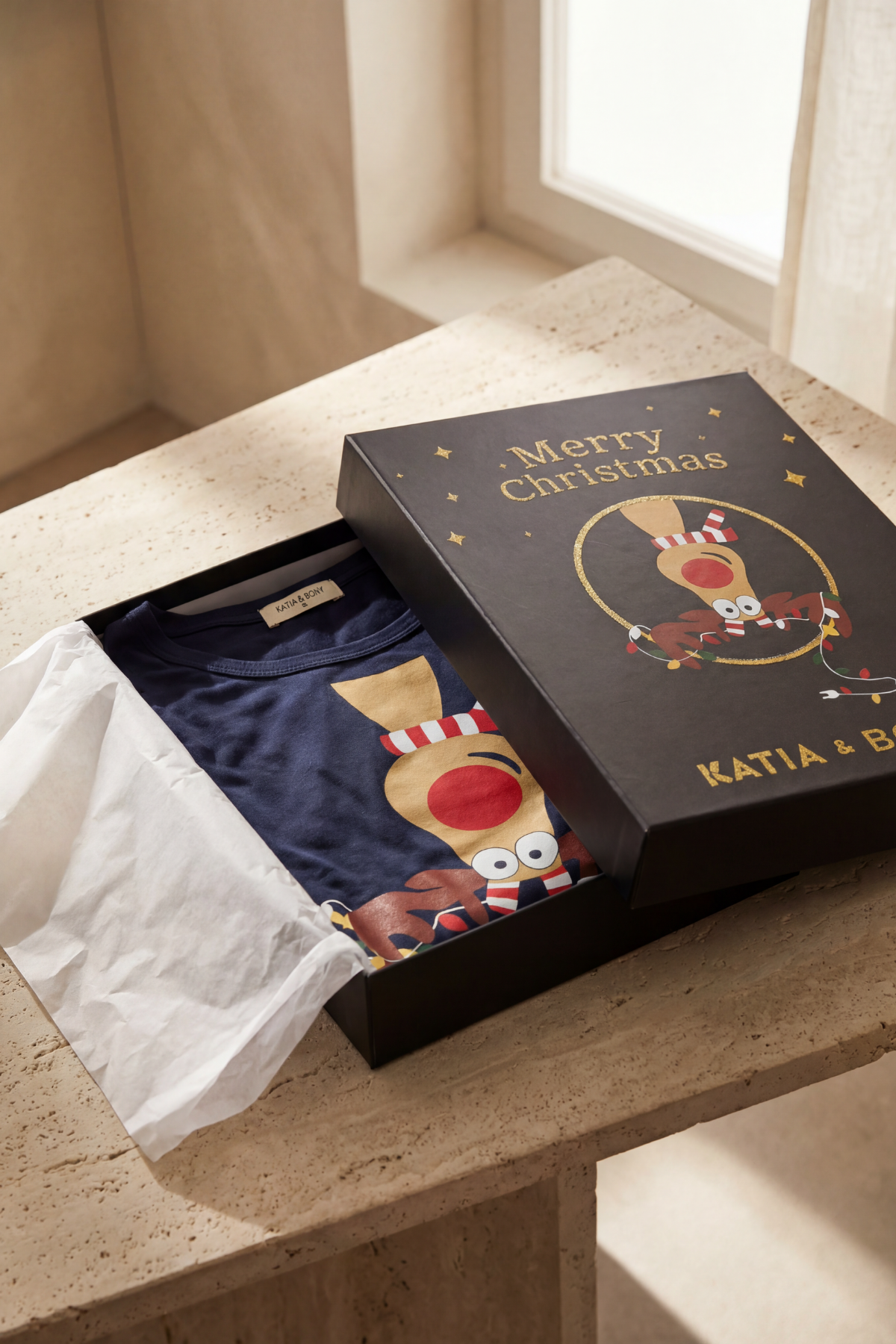 DEER BOXED NEW YEAR WOMEN PYJAMAS SET NAVY