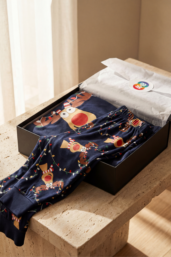 DEER BOXED NEW YEAR WOMEN PYJAMAS SET NAVY