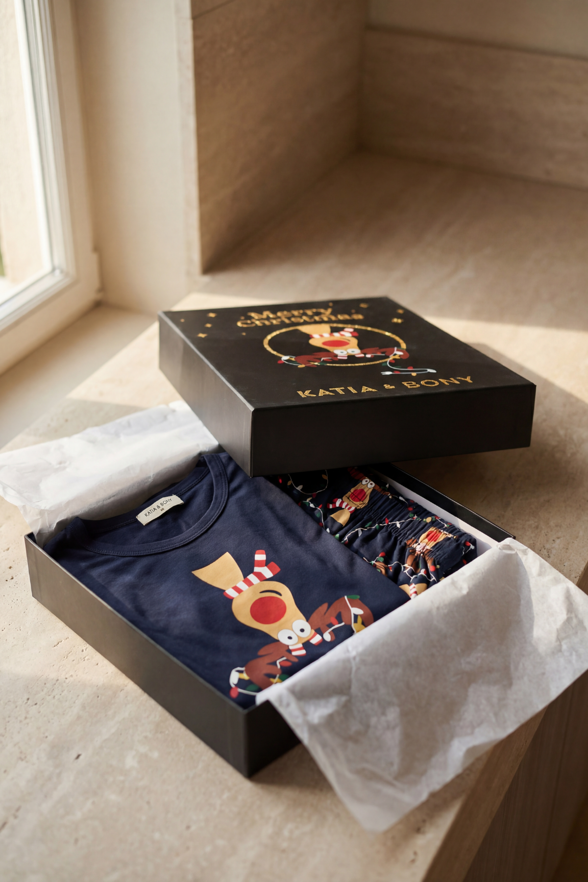DEER BOXED NEW YEAR WOMEN PYJAMAS SET NAVY