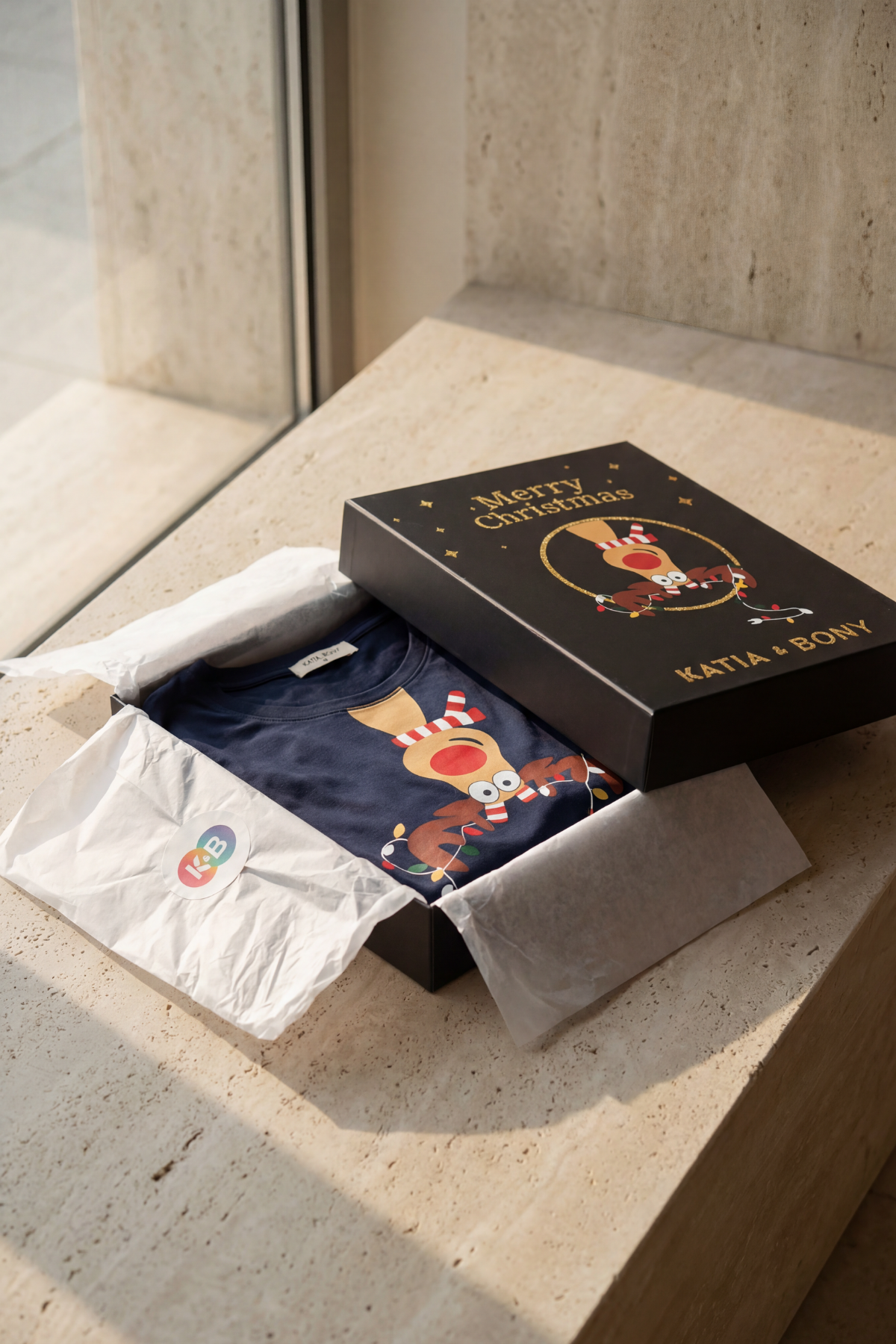 DEER BOXED NEW YEAR WOMEN PYJAMAS SET NAVY