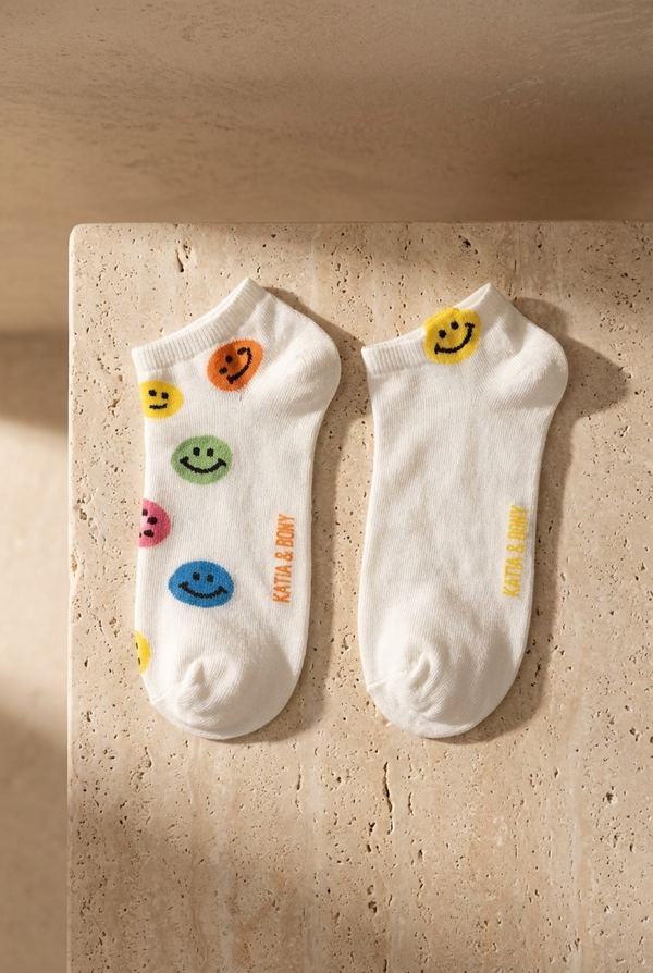 2PCK SMILING FACE WOMEN'S STEP SOCKS MIX