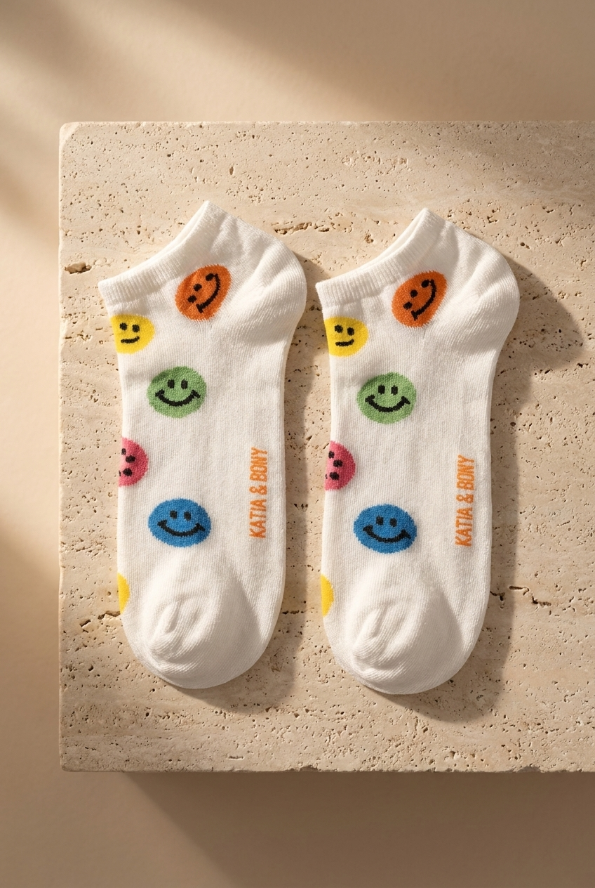 2PCK SMILING FACE WOMEN'S STEP SOCKS MIX