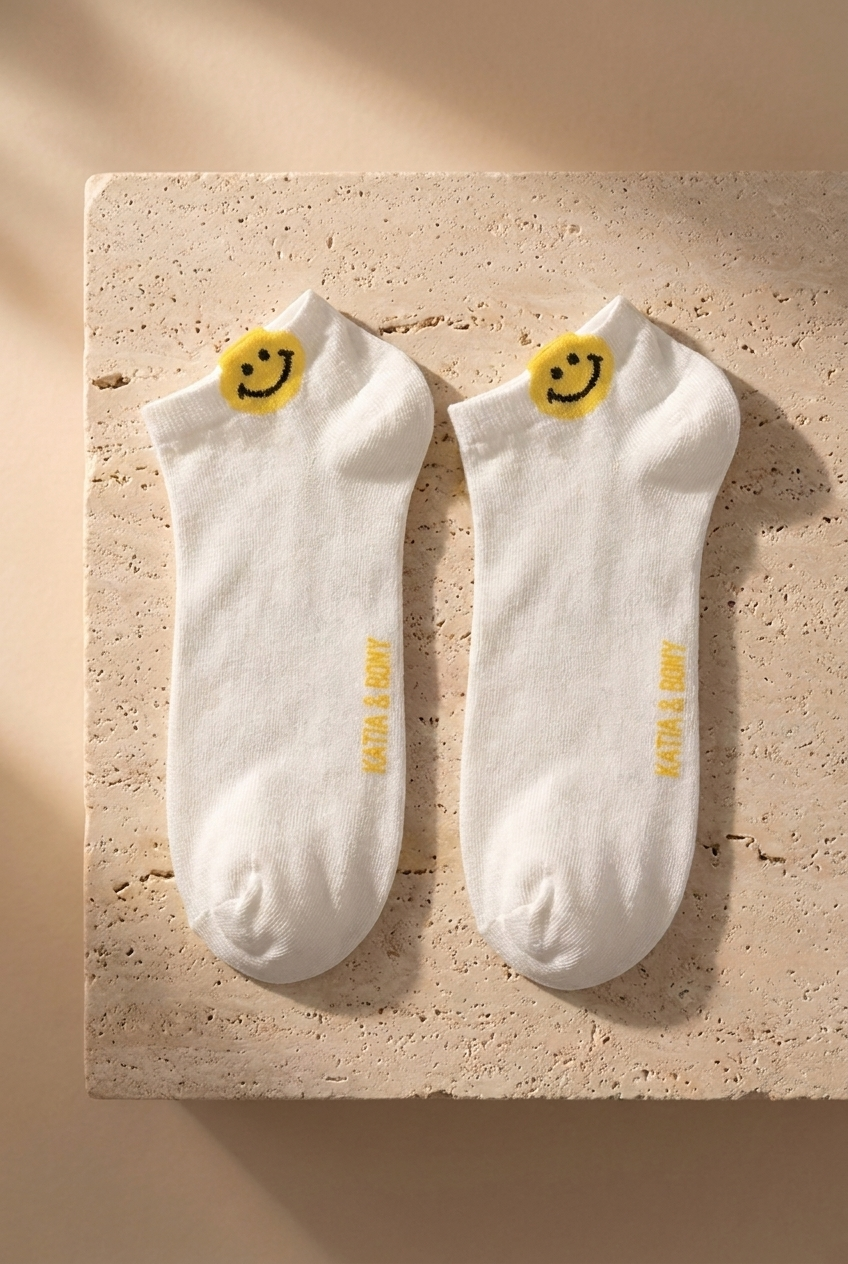 2PCK SMILING FACE WOMEN'S STEP SOCKS MIX
