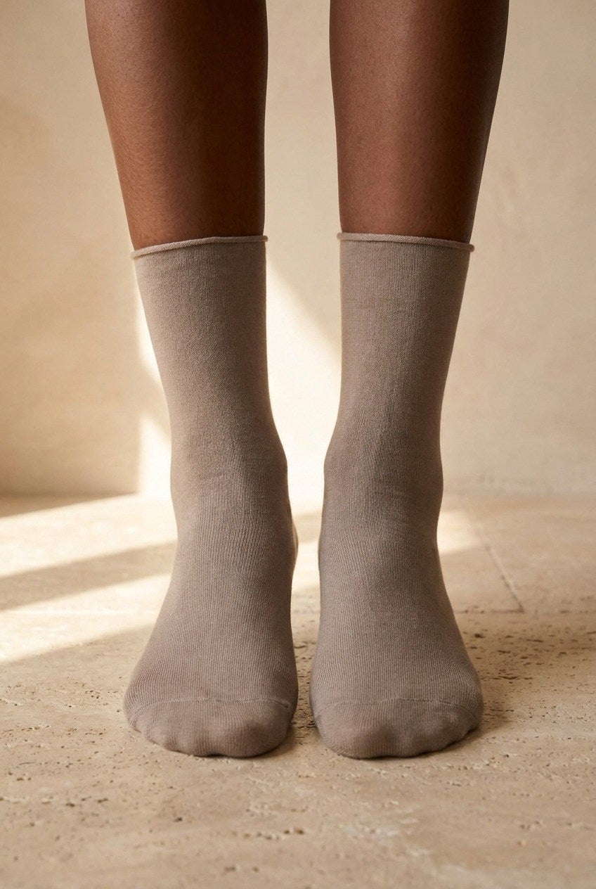 ELASTIC MODAL WOMEN SOCKS BROWN MEL.