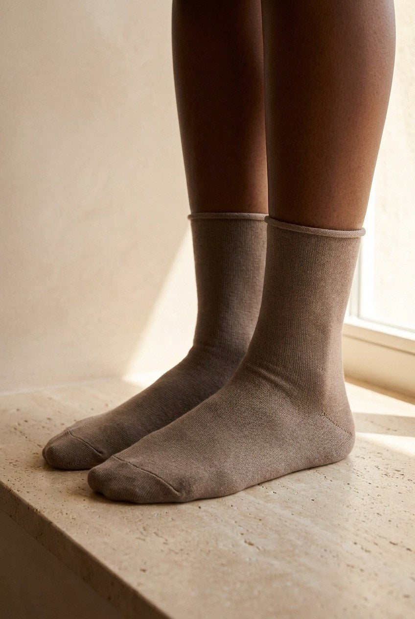 ELASTIC MODAL WOMEN SOCKS BROWN MEL.