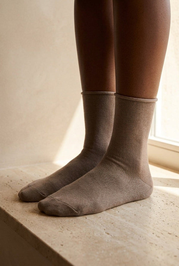 ELASTIC MODAL WOMEN SOCKS BROWN MEL.