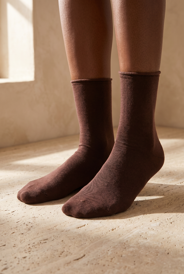 ELASTIC MODAL WOMEN SOCKS BROWN