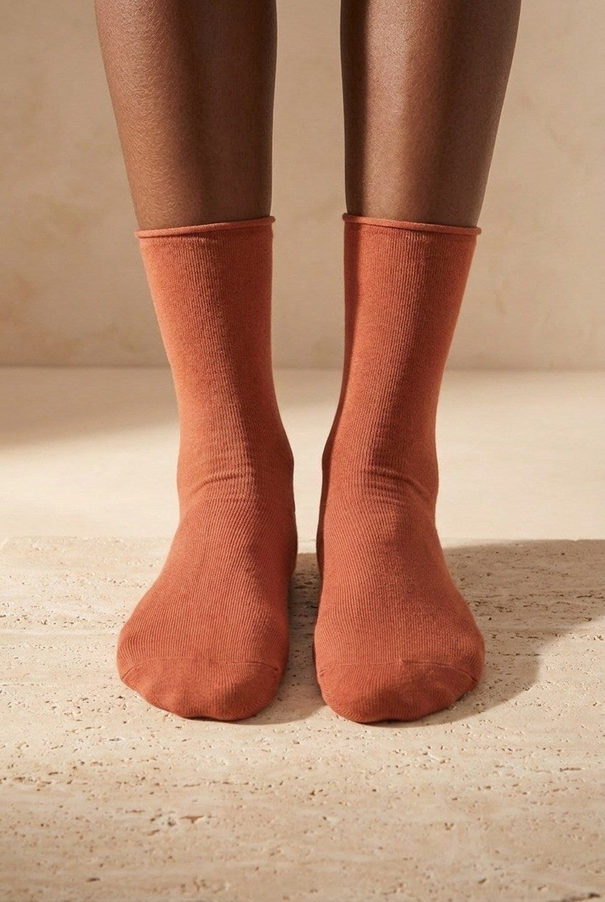 ELASTIC MODAL WOMEN SOCKS BRICK