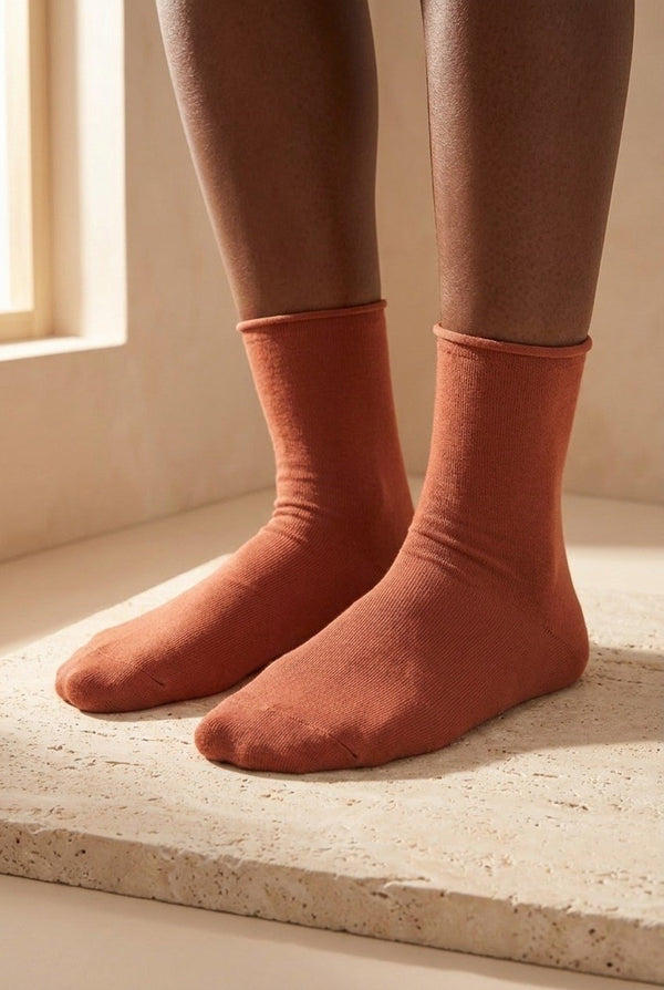ELASTIC MODAL WOMEN SOCKS BRICK