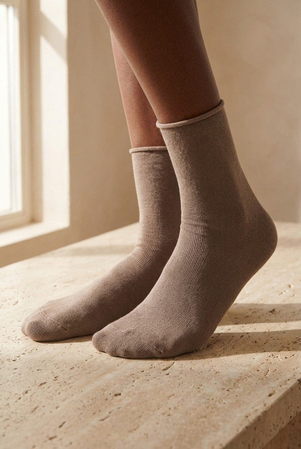 ELASTIC MODAL WOMEN SOCKS DARK BROWN