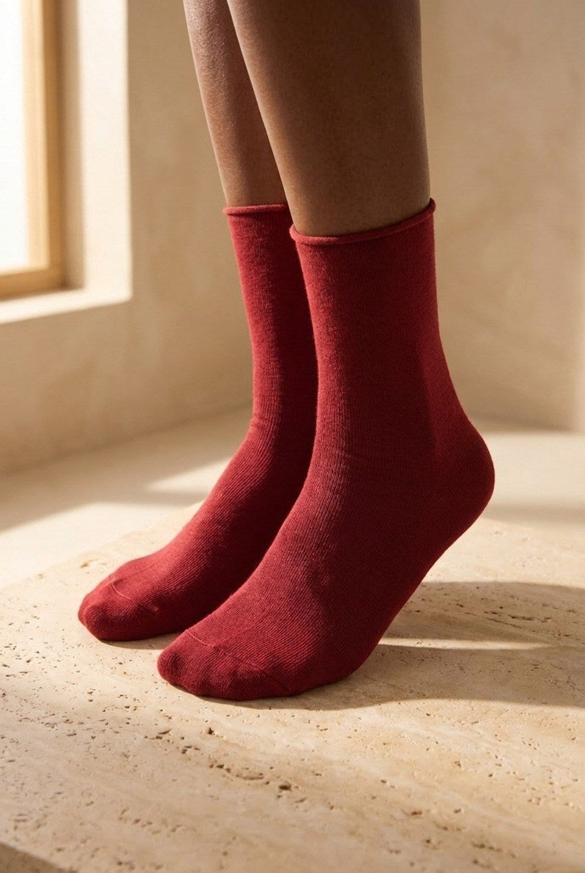 ELASTIC MODAL WOMEN SOCKS DARK RED