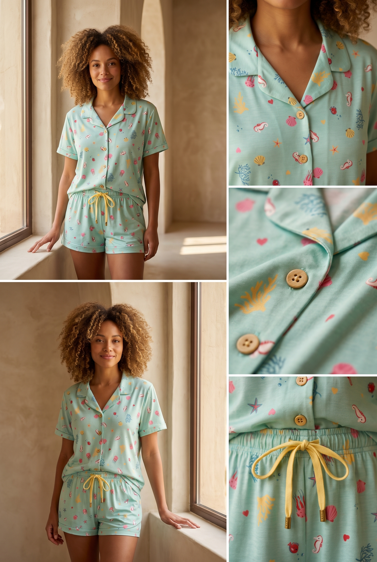 SEA LA VIE BUTTONED WOMEN'S SHORTS SET BLUE