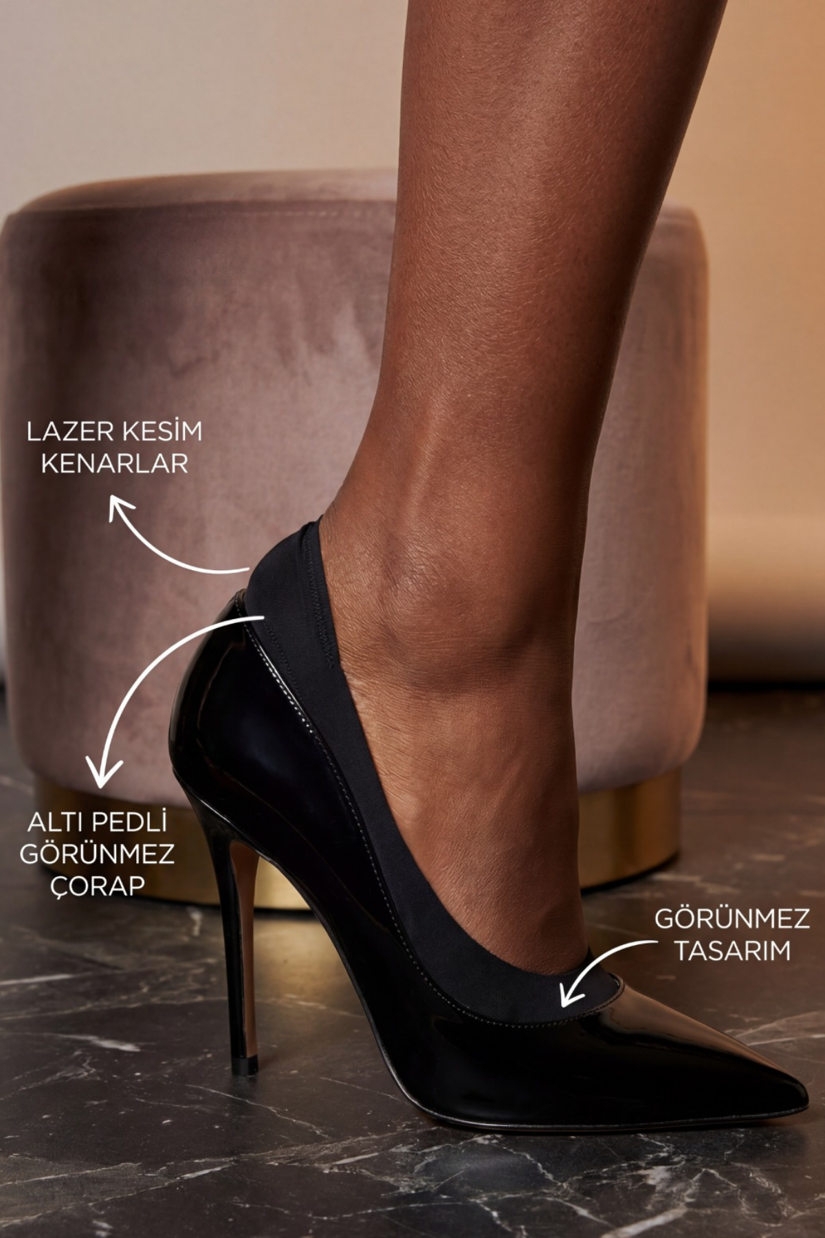 WOMEN'S INVISIBLE SOCKS WITH PADS BLACK