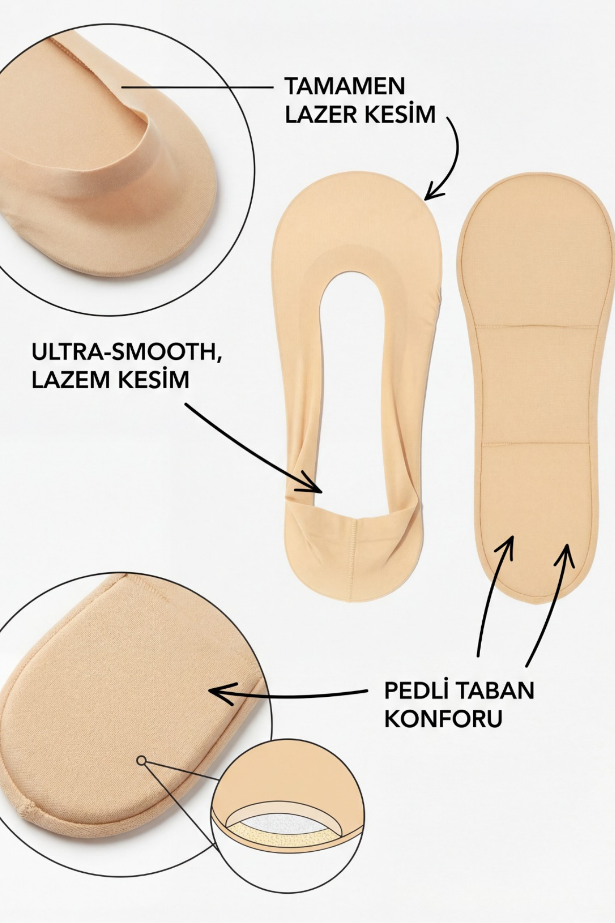 WOMEN'S INVISIBLE SOCKS WITH PADS NUDE